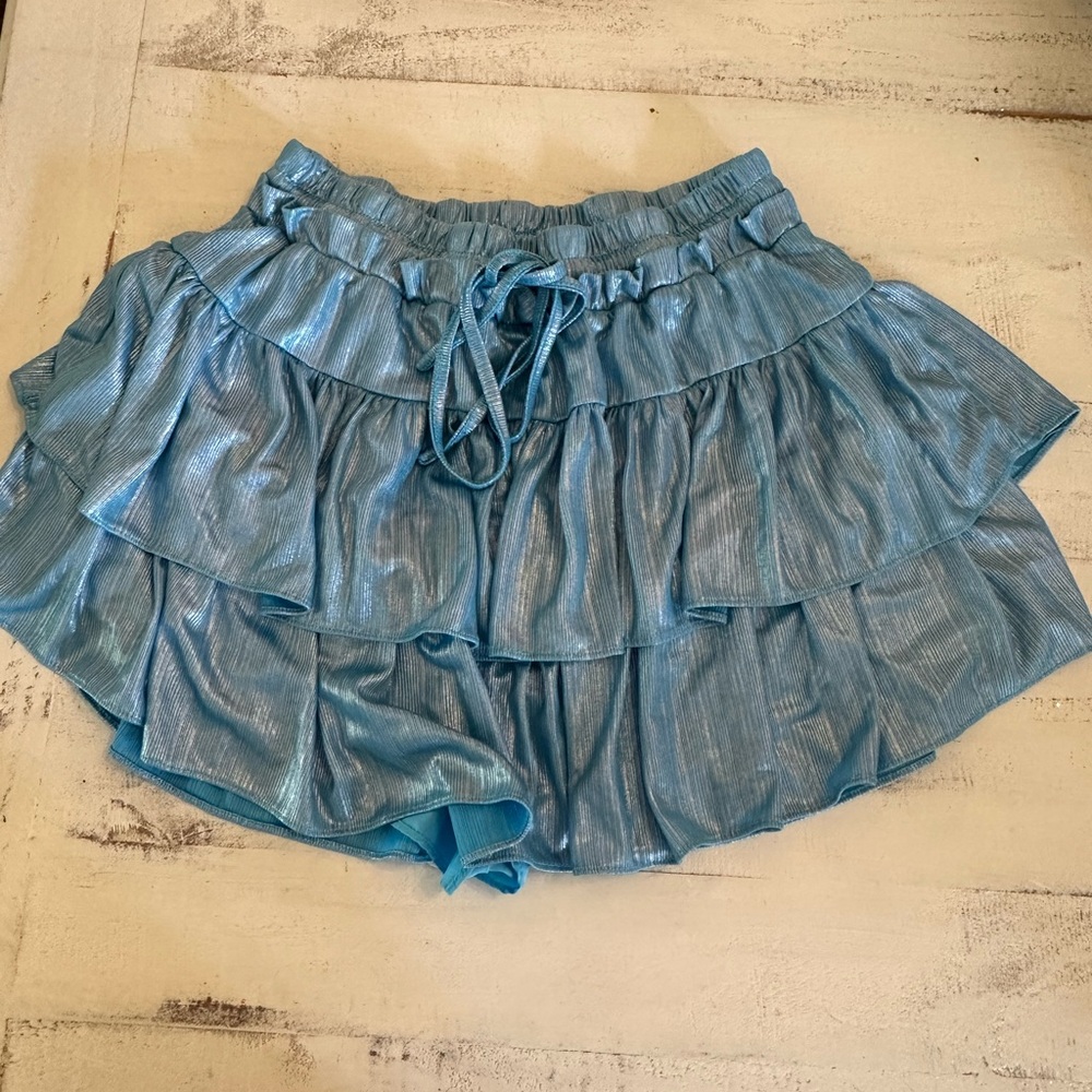Metallic Blue Ruffle Skirt